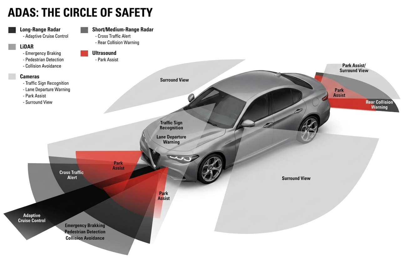 Calibración del radar ADAS en Alfa Romeo Giulia y Stelvio: qué es, cuándo hacerla y por qué es clave
